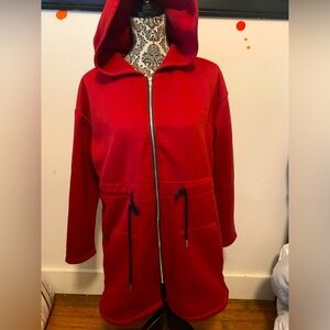 Women’s Dreimp Car length Red, soft, full zip hoodie size S